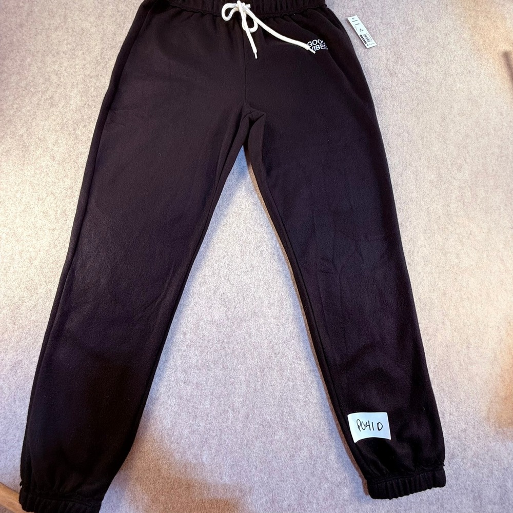 NWT No Boundaries Black Polar Fleece Joggers High Rise Good Vibes Graphic M 7-9